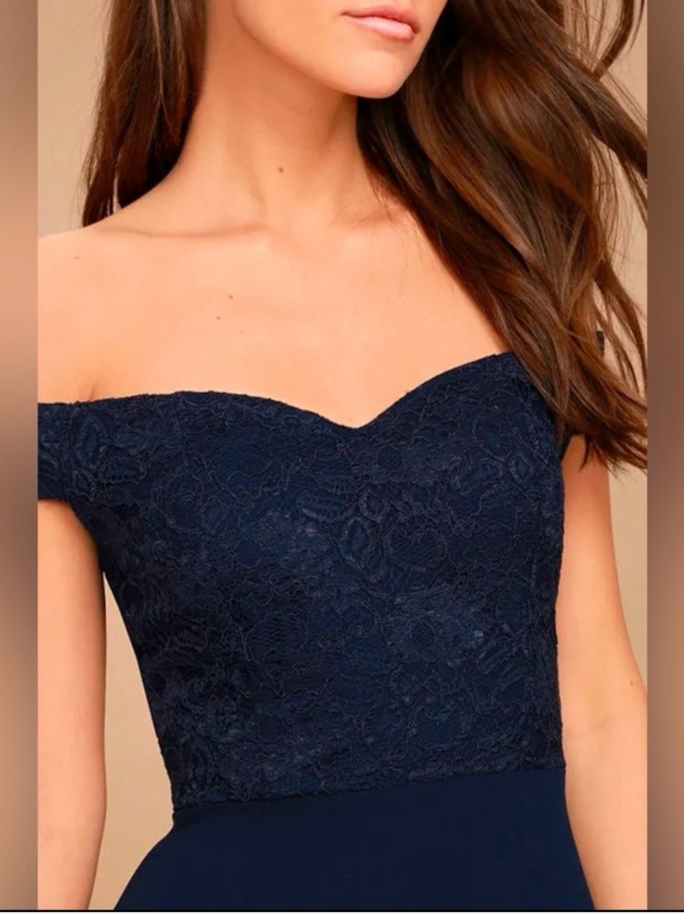 Lulu's Navy Lace One-Shoulder Formal Dress